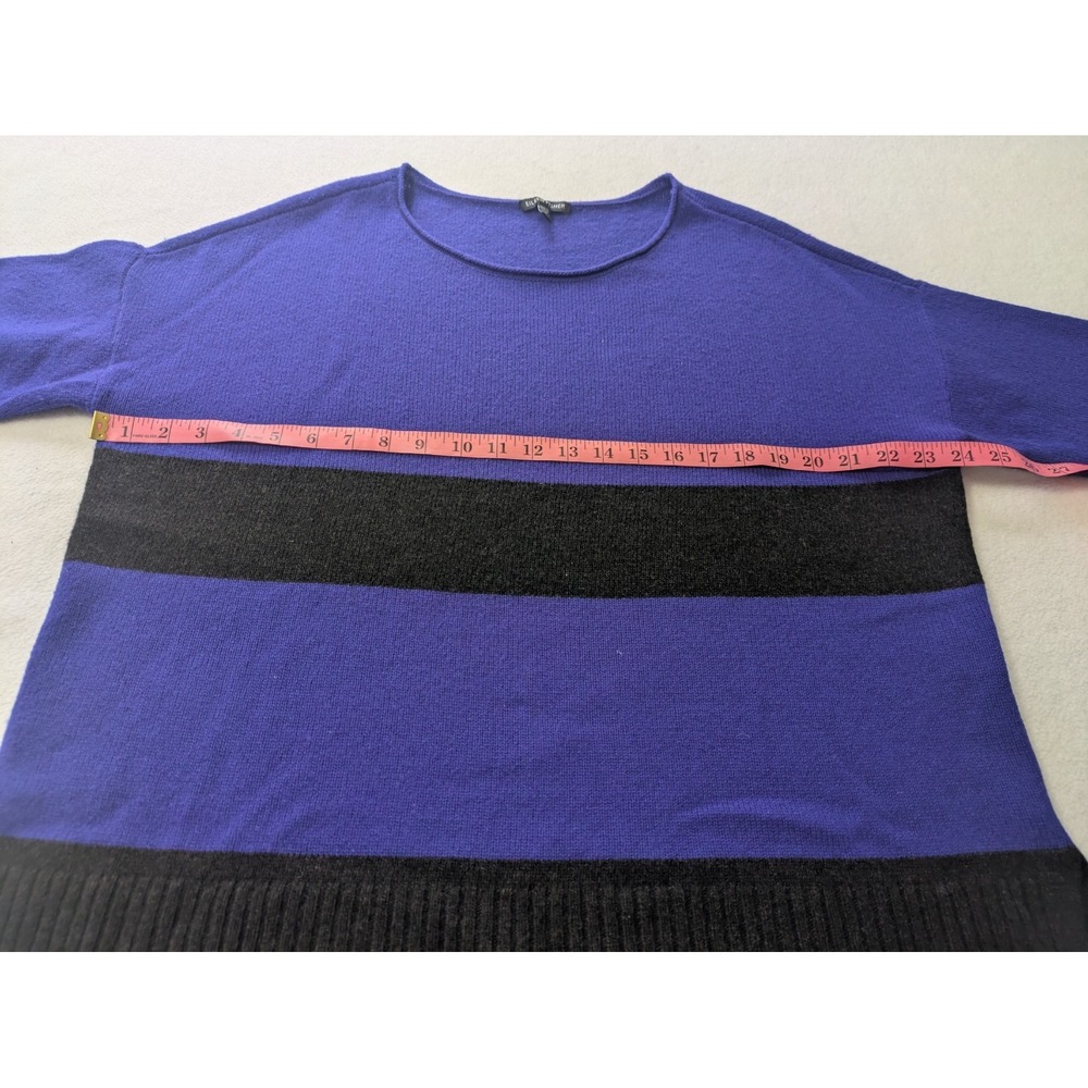 Eileen Fisher Striped Superior Yak Wool Sweater Pullover Jumper Large Blue Black - Picture 8 of 10